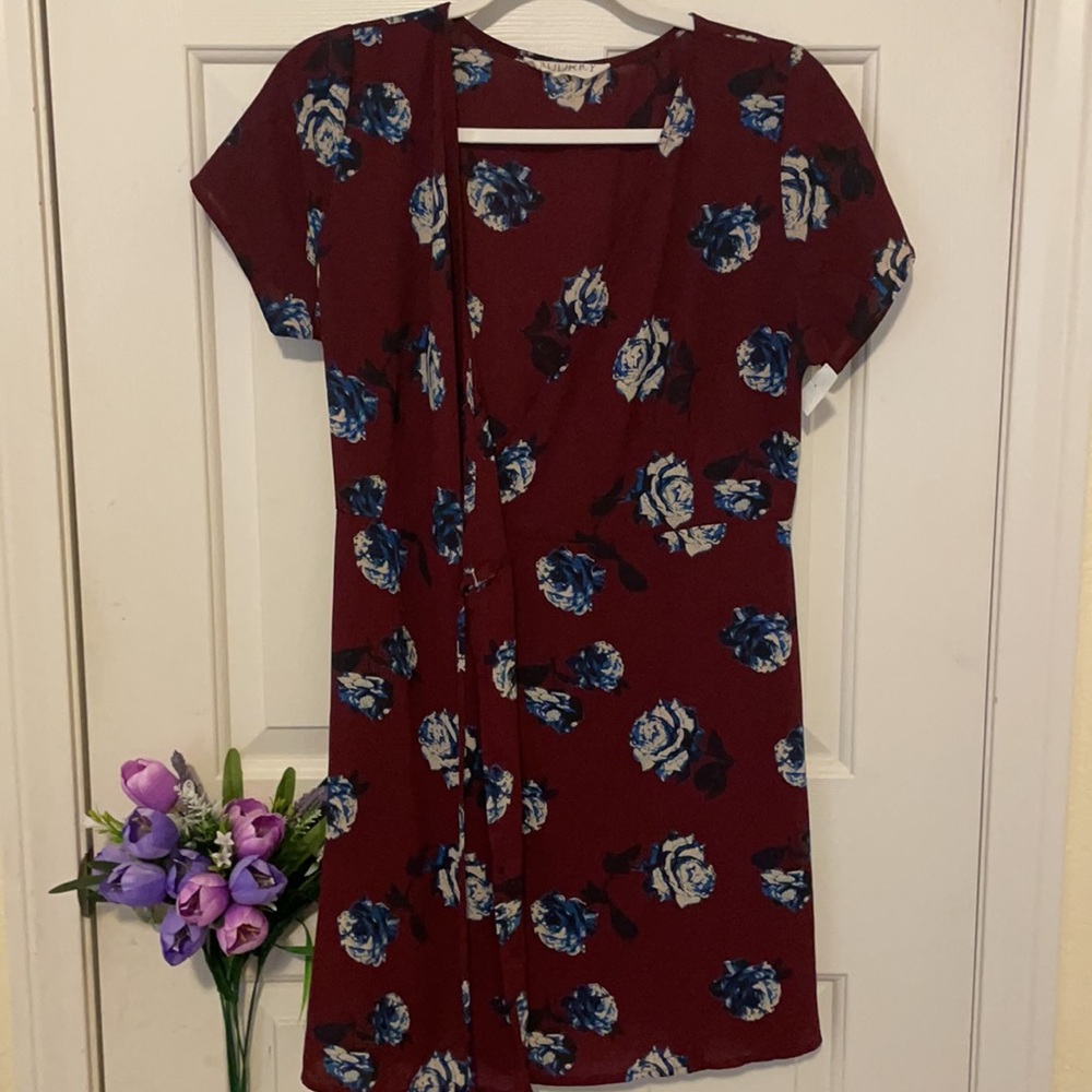 Audrey burgundy dress with blue flowers